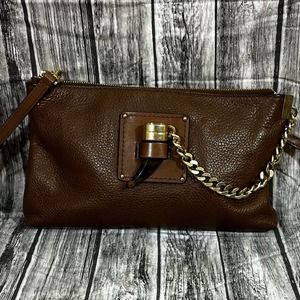 Michael Kors James Pebble Leather Clutch Crossbody Handbag Tortoise Detail